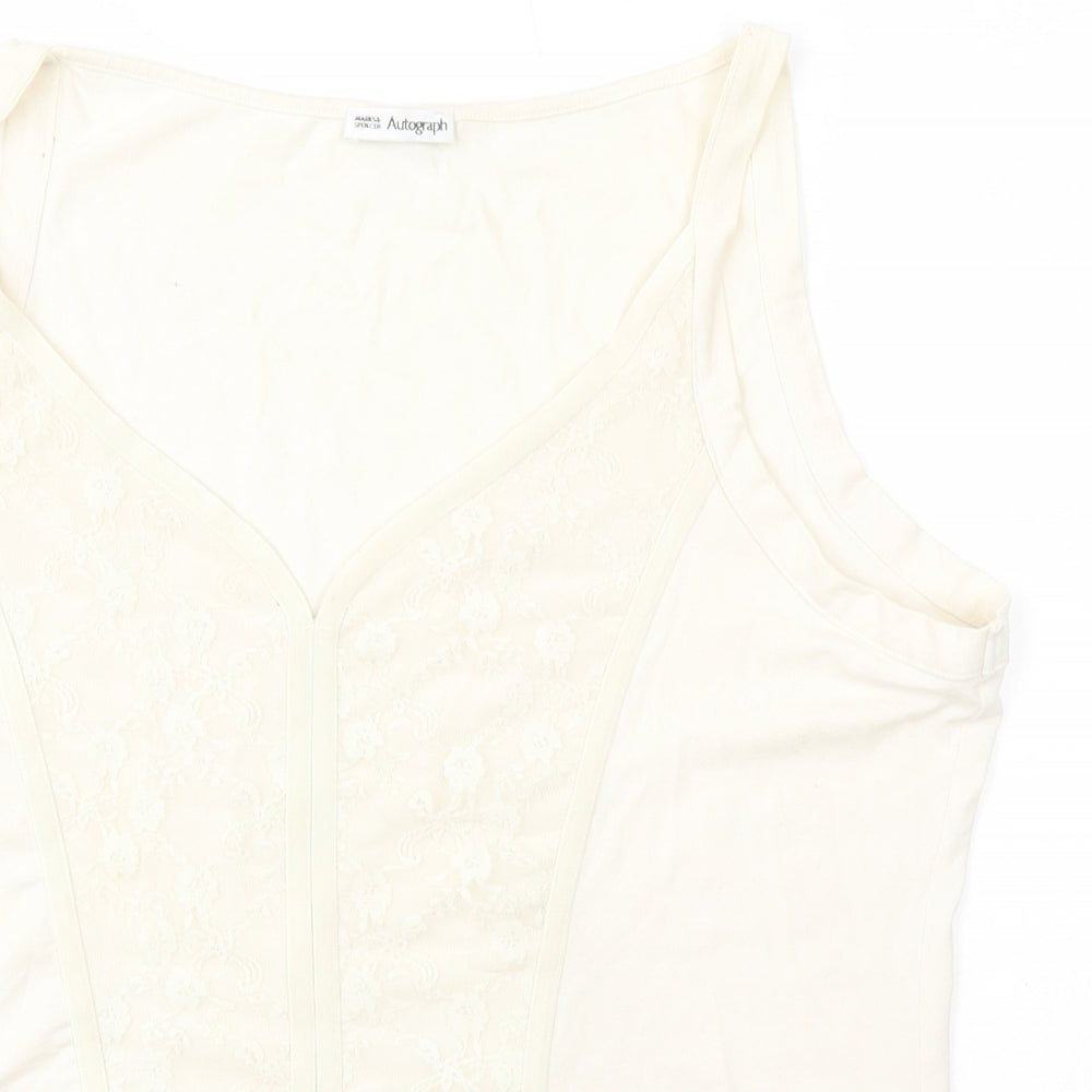Marks and Spencer Womens Ivory Floral Viscose Basic T-Shirt Size 20 Sweetheart