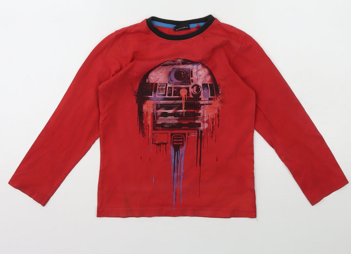 NEXT Boys Red  Cotton Basic T-Shirt Size 6 Years Crew Neck Pullover