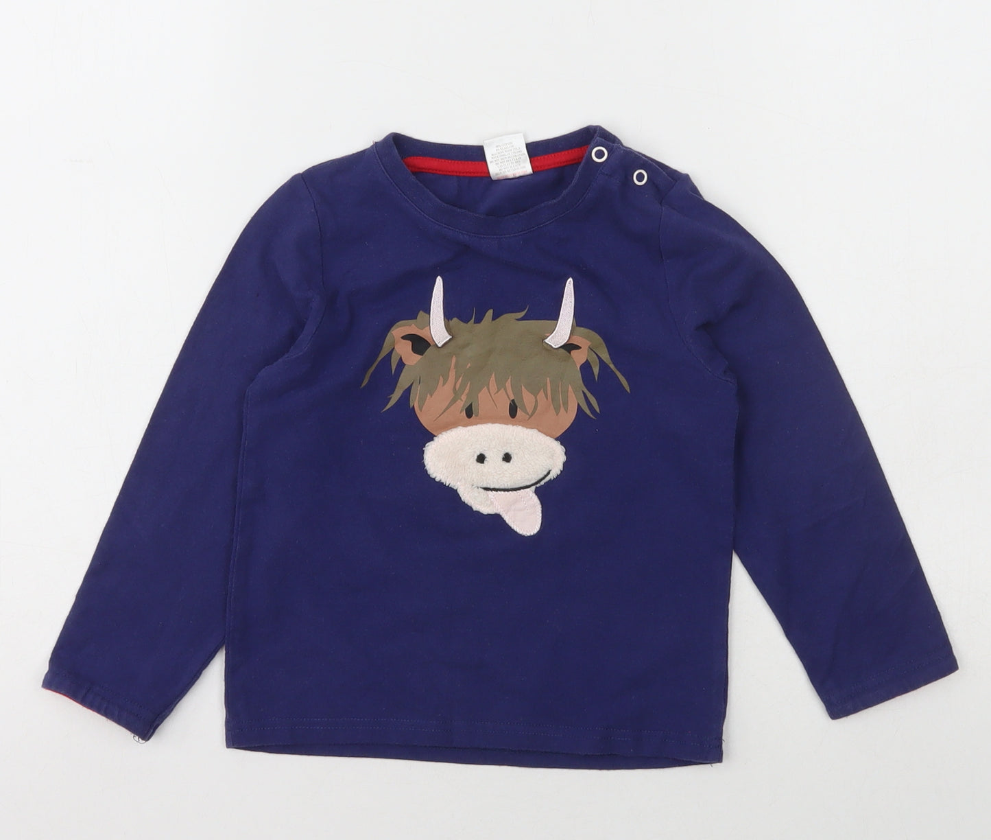 Blade & Rose Boys Blue  Cotton Basic T-Shirt Size 2-3 Years Crew Neck Snap - cow