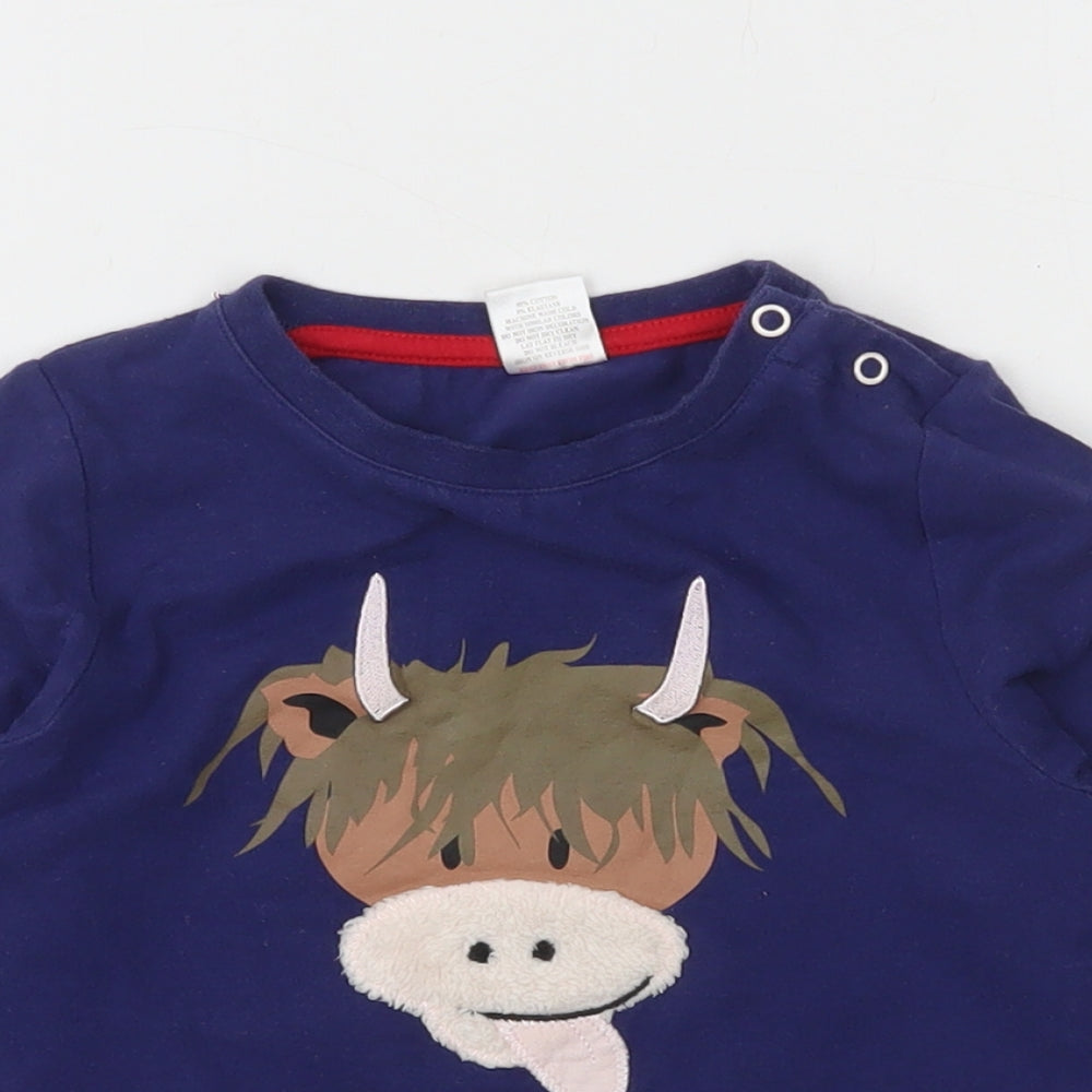Blade & Rose Boys Blue  Cotton Basic T-Shirt Size 2-3 Years Crew Neck Snap - cow