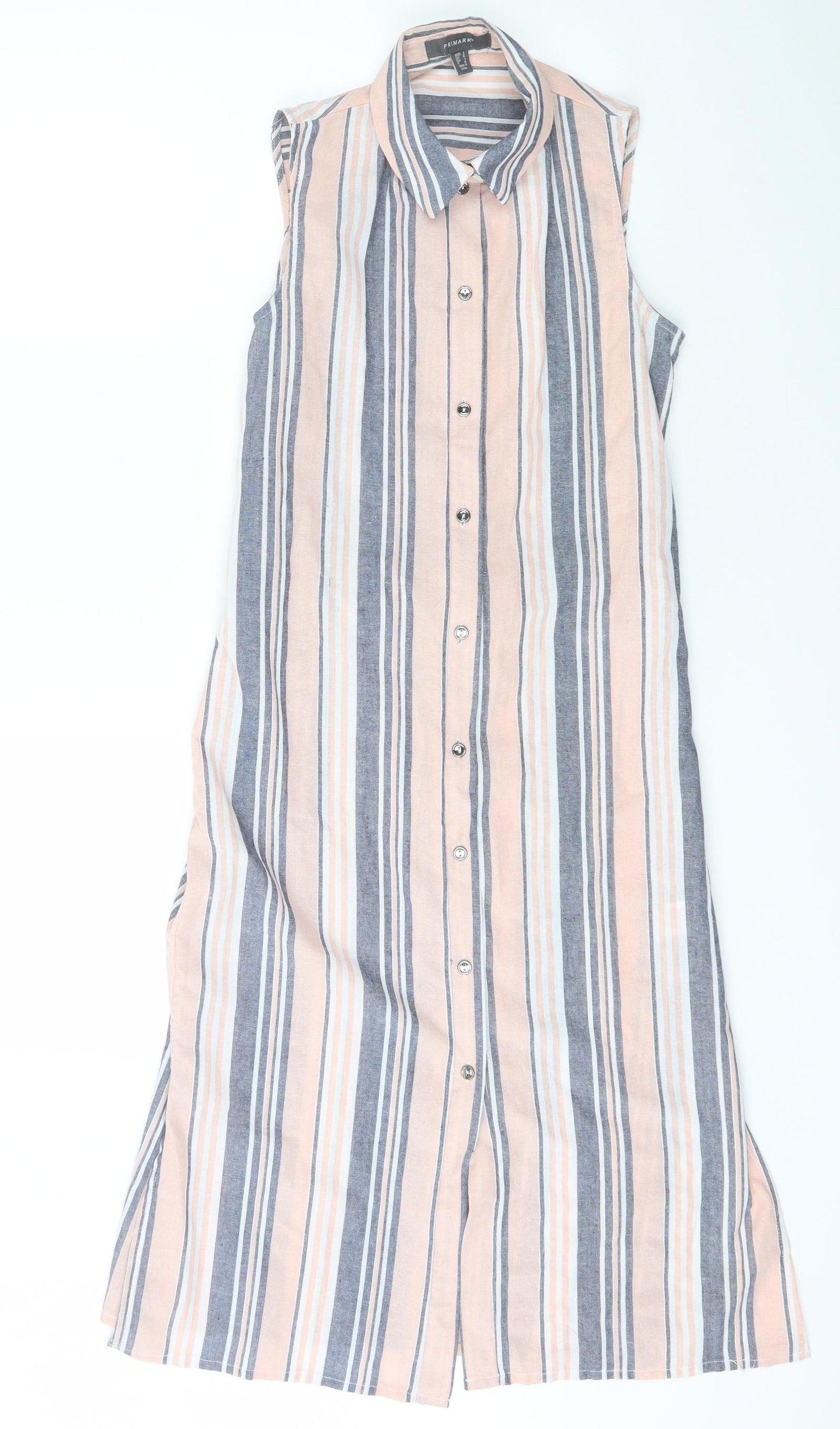 Primark Womens Multicoloured Striped Polyester Shirt Dress  Size 8  Collared Button