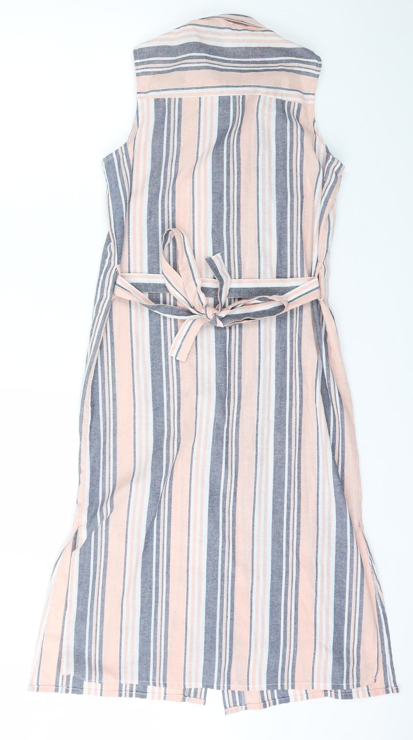 Primark Womens Multicoloured Striped Polyester Shirt Dress  Size 8  Collared Button