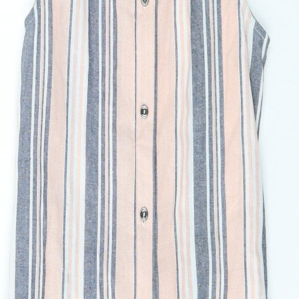 Primark Womens Multicoloured Striped Polyester Shirt Dress  Size 8  Collared Button