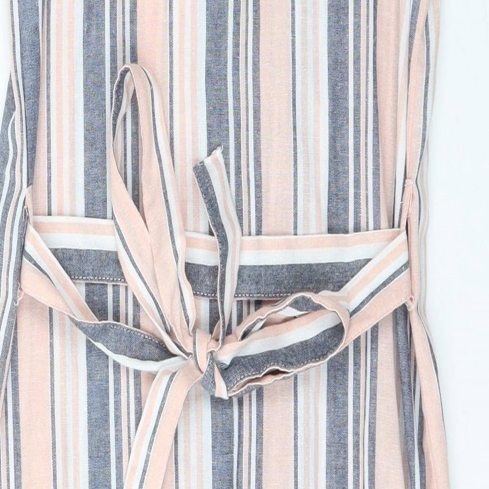 Primark Womens Multicoloured Striped Polyester Shirt Dress  Size 8  Collared Button
