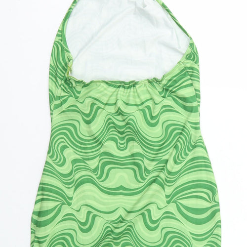 SheIn Womens Green Geometric Polyester Basic T-Shirt Size M Halter