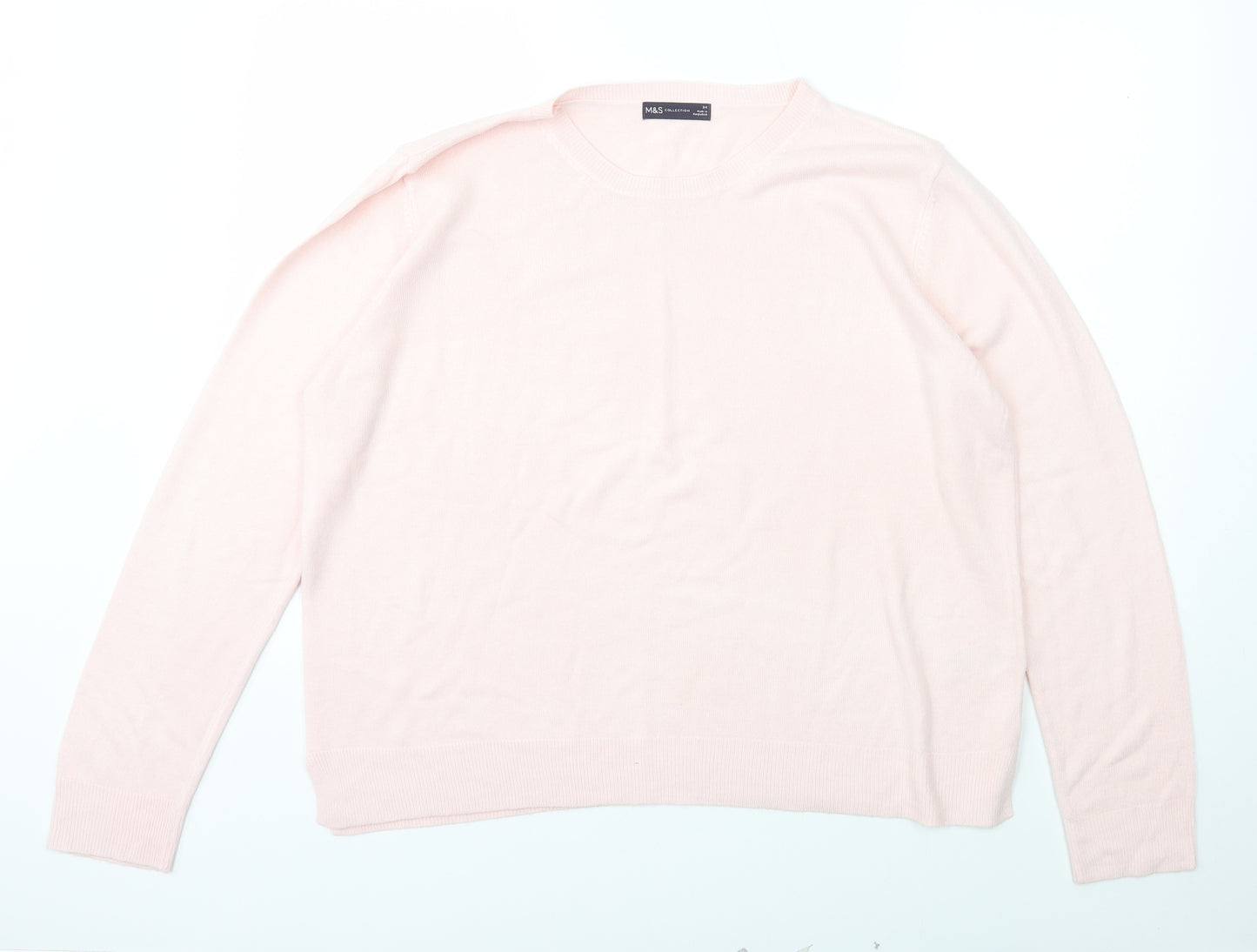 Marks and Spencer Womens Pink Scoop Neck  Acrylic Pullover Jumper Size 24