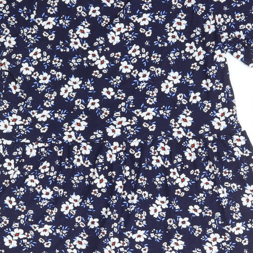 F&F Womens Blue Floral Viscose Basic T-Shirt Size 12 V-Neck