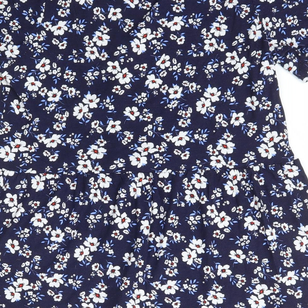 F&F Womens Blue Floral Viscose Basic T-Shirt Size 12 V-Neck