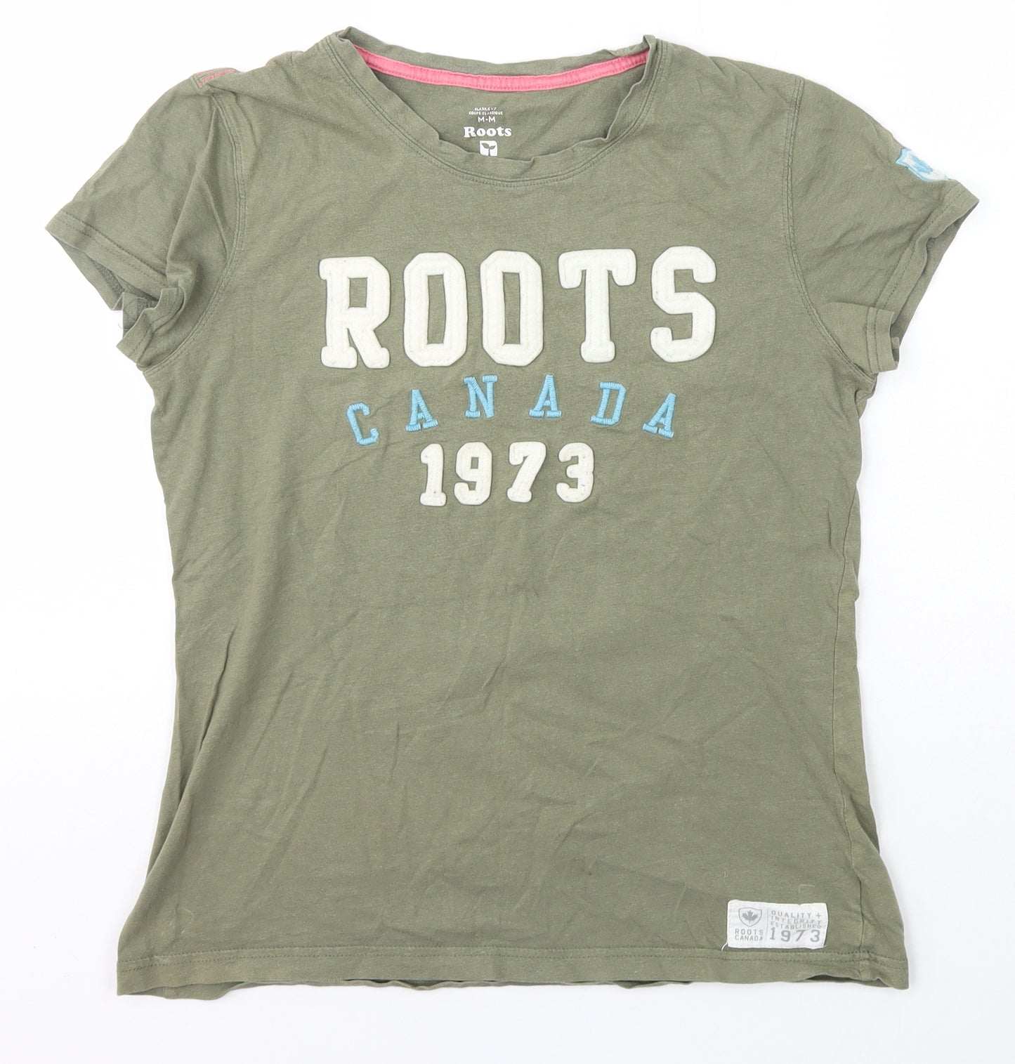 Roots Womens Green  Cotton Basic T-Shirt Size M Scoop Neck