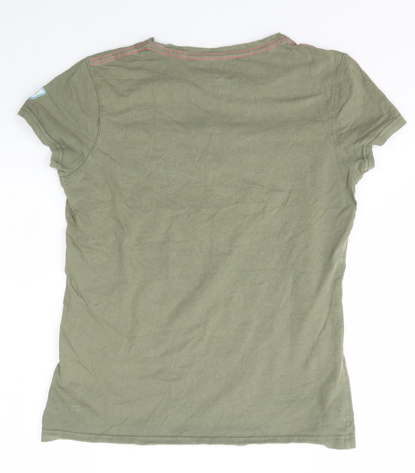 Roots Womens Green  Cotton Basic T-Shirt Size M Scoop Neck