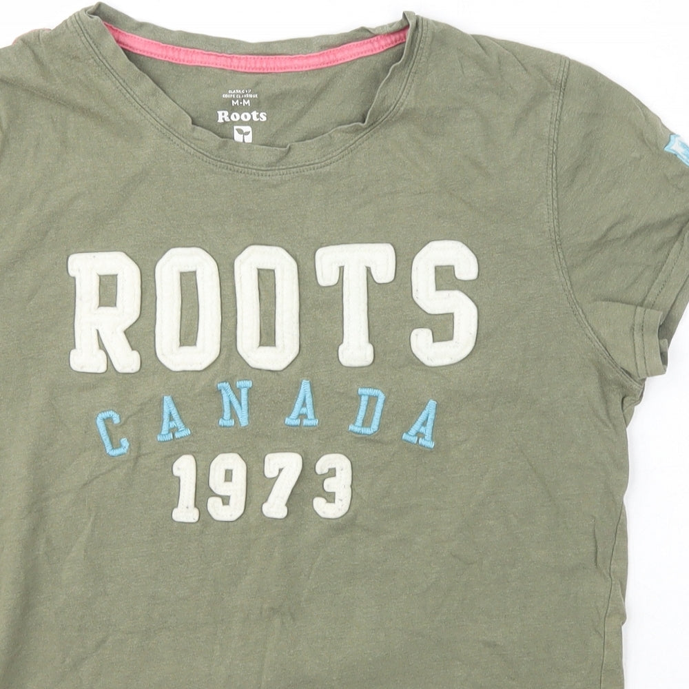 Roots Womens Green  Cotton Basic T-Shirt Size M Scoop Neck