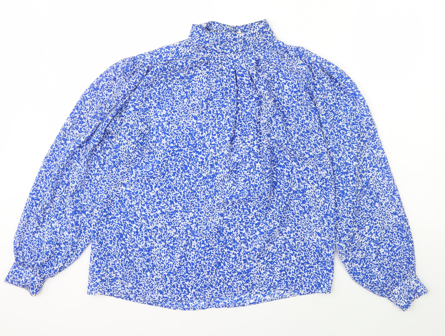 Littlewoods Womens Blue Animal Print Polyester Basic Blouse Size 14 Roll Neck