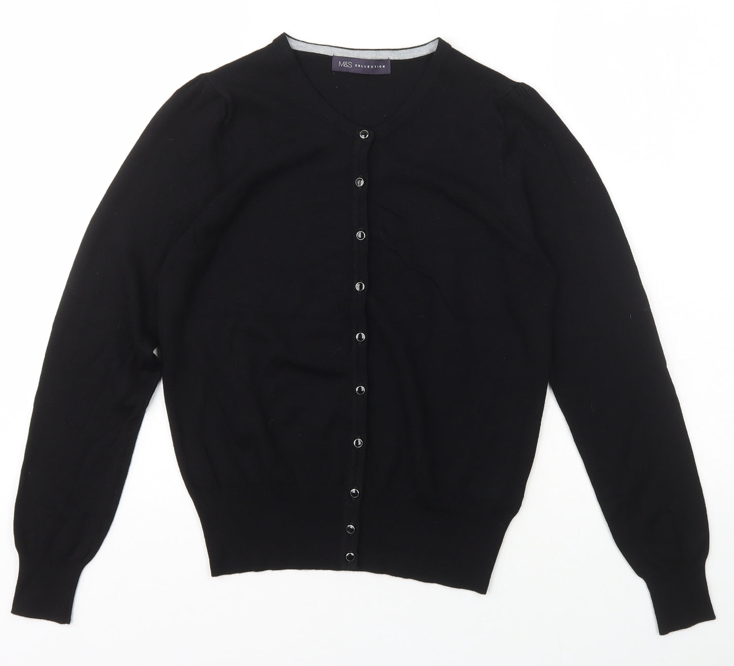 Marks and Spencer Womens Black Scoop Neck  Viscose Cardigan Jumper Size 12