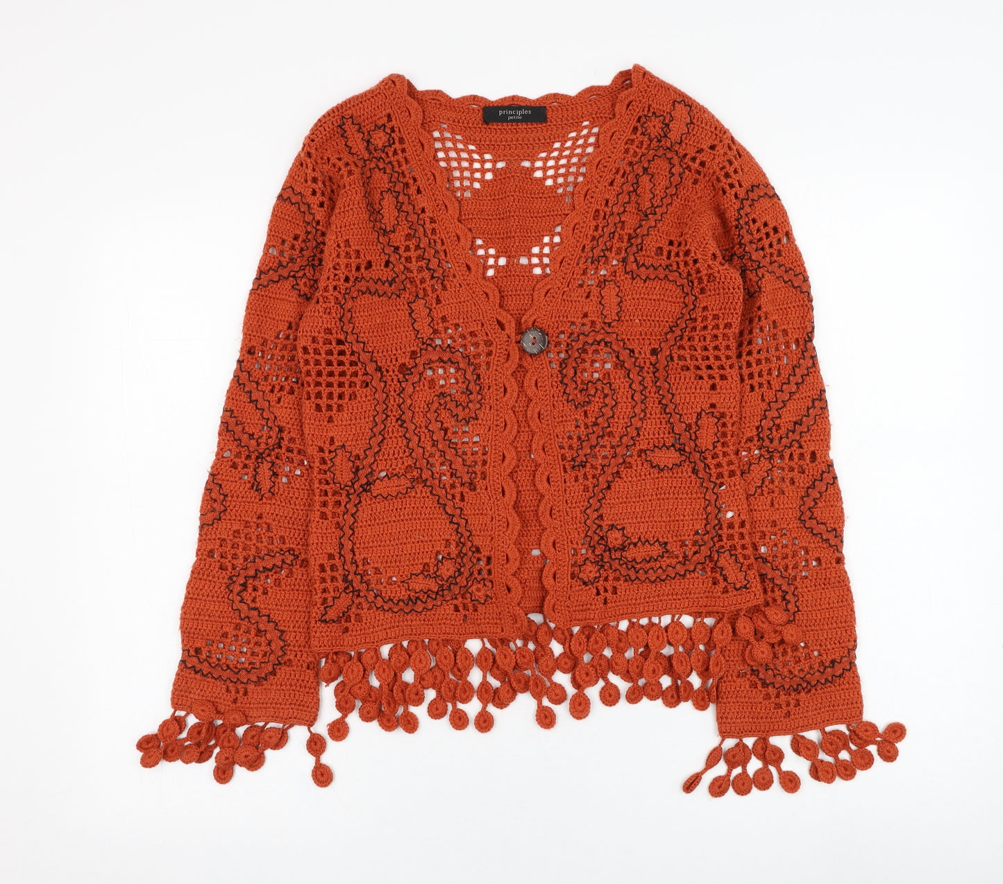 Principles Womens Orange V-Neck  Acrylic Cardigan Jumper Size M
