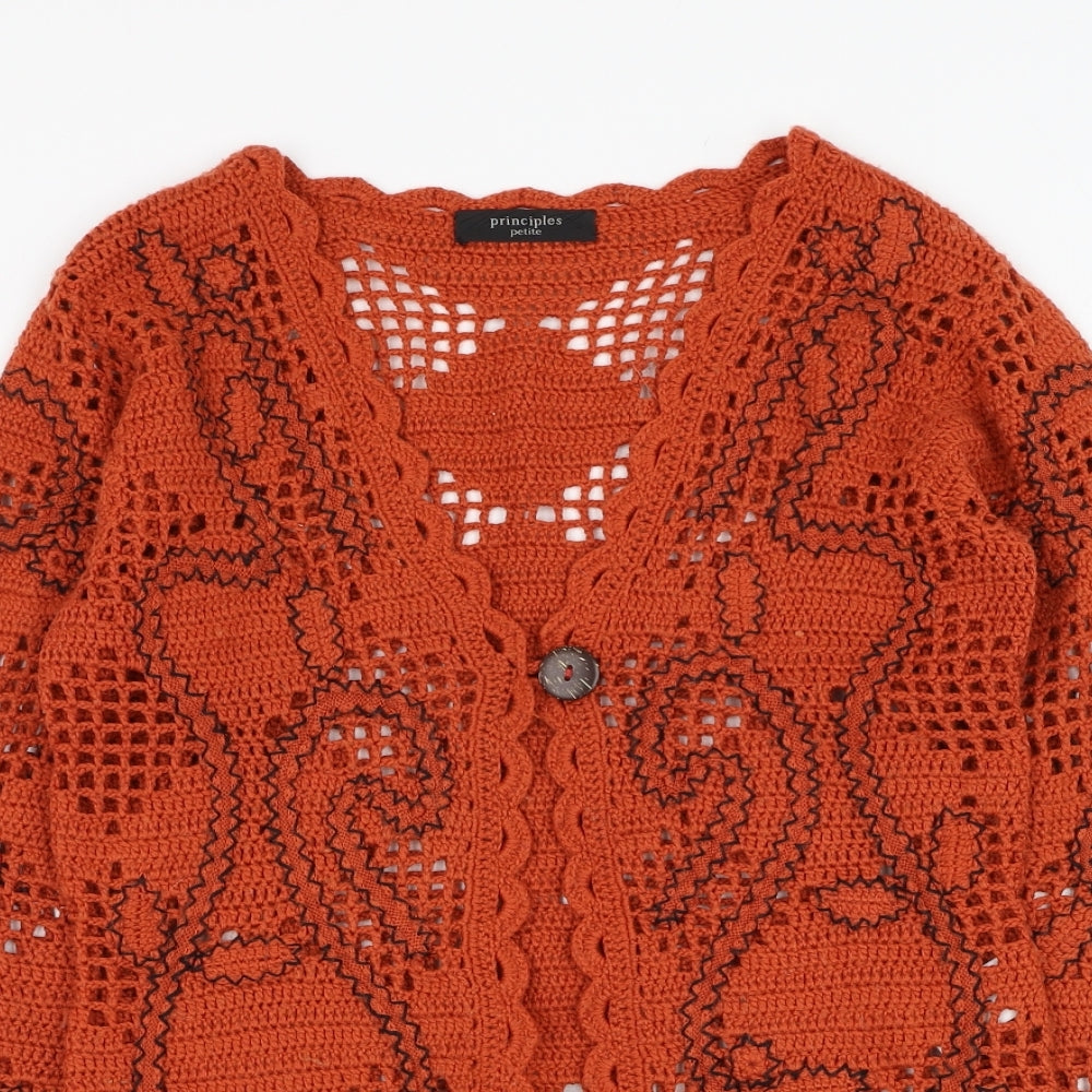 Principles Womens Orange V-Neck  Acrylic Cardigan Jumper Size M