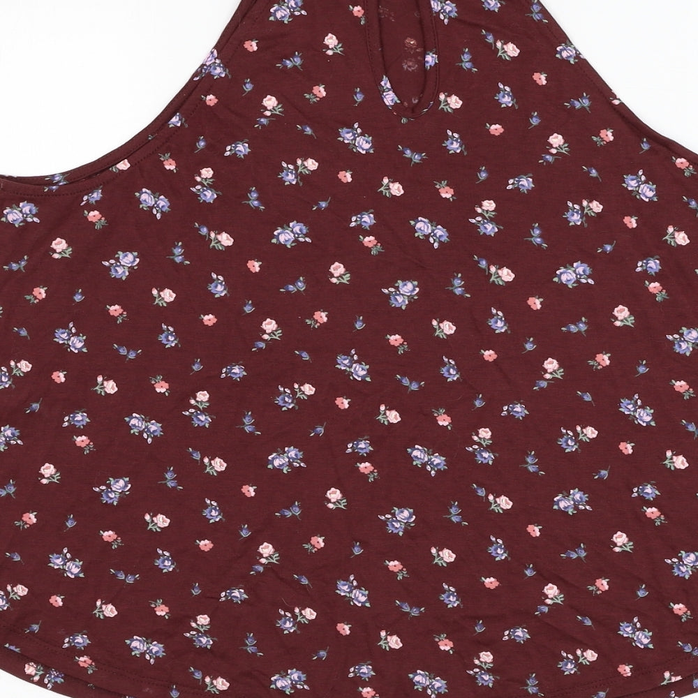 New Look Womens Red Floral Cotton Basic Tank Size 12 Halter