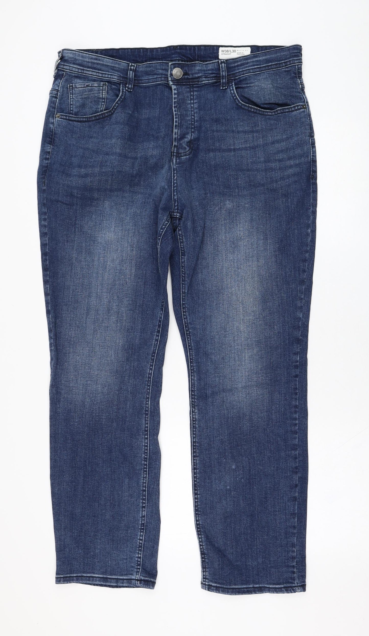 Primark Mens Blue  Cotton Straight Jeans Size 38 in L30 in Regular Zip