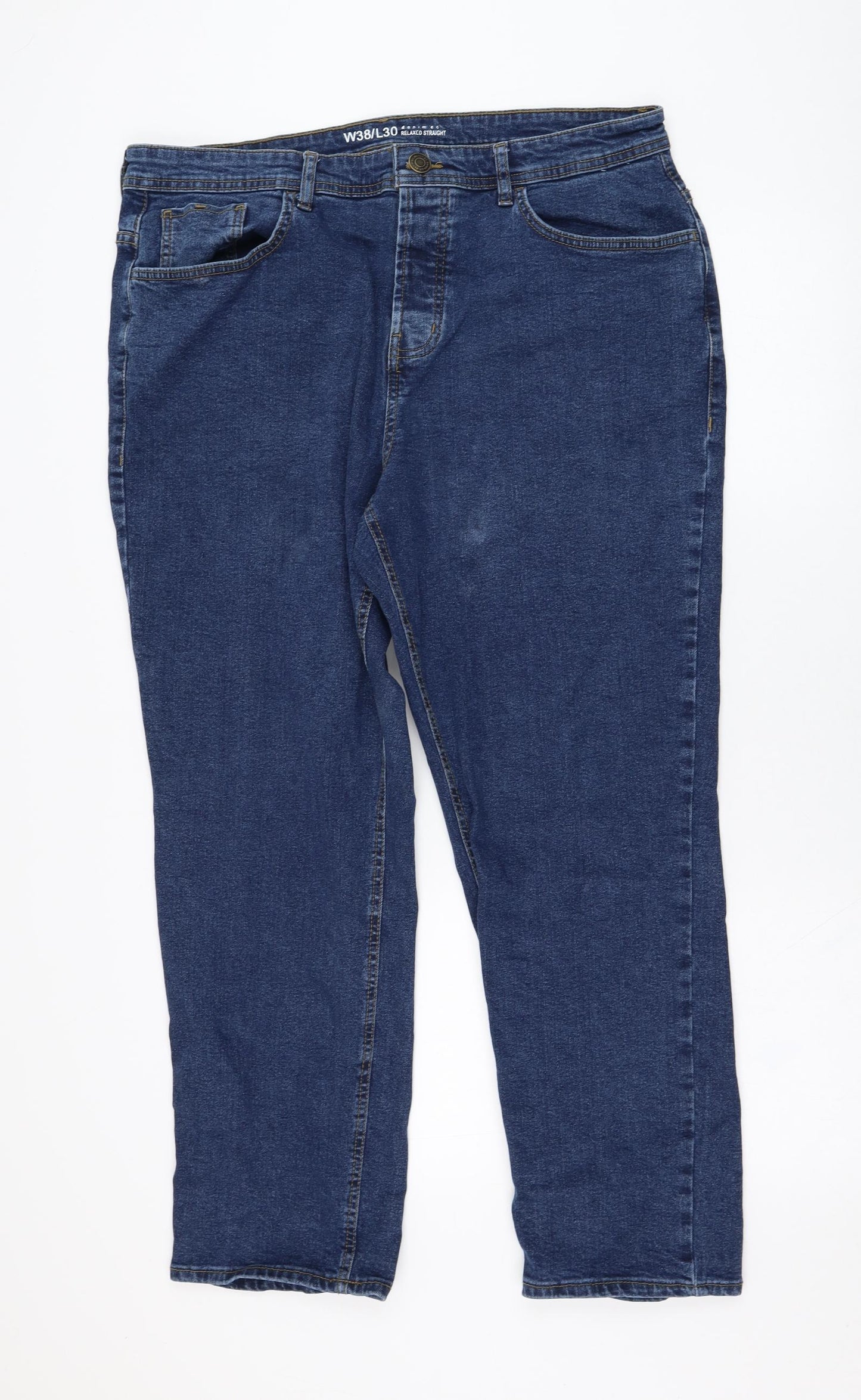 Primark Mens Blue  Cotton Straight Jeans Size 38 in L30 in Regular Zip