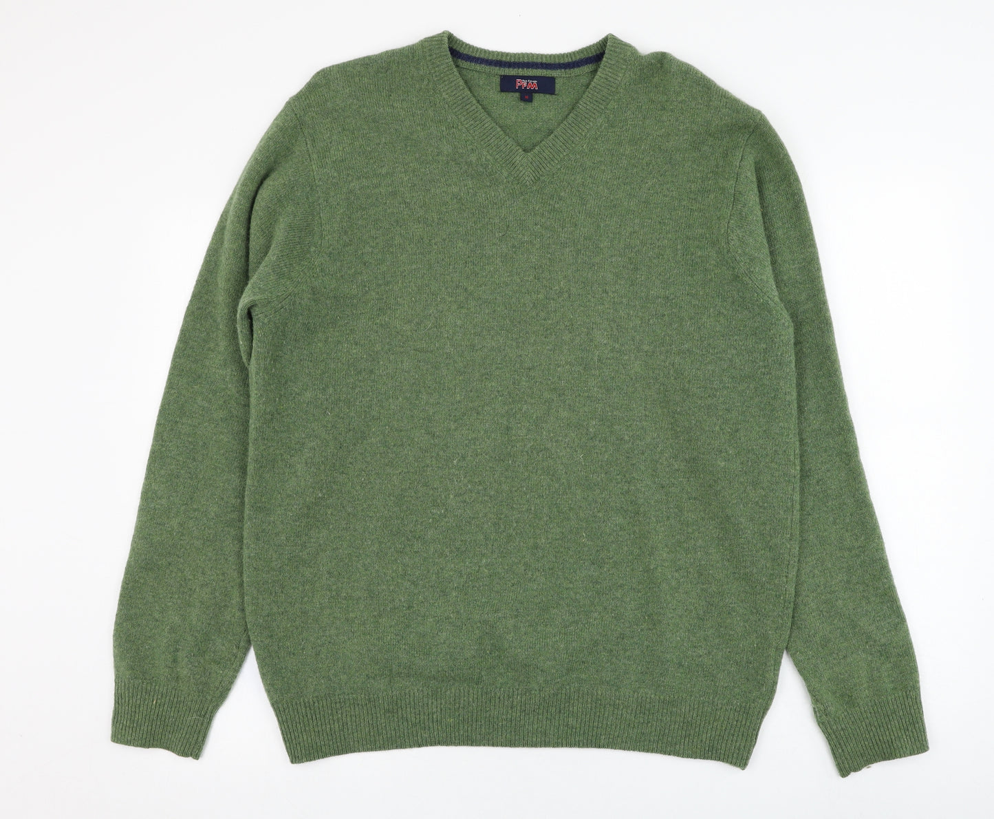PACO Mens Green V-Neck  Wool Pullover Jumper Size M