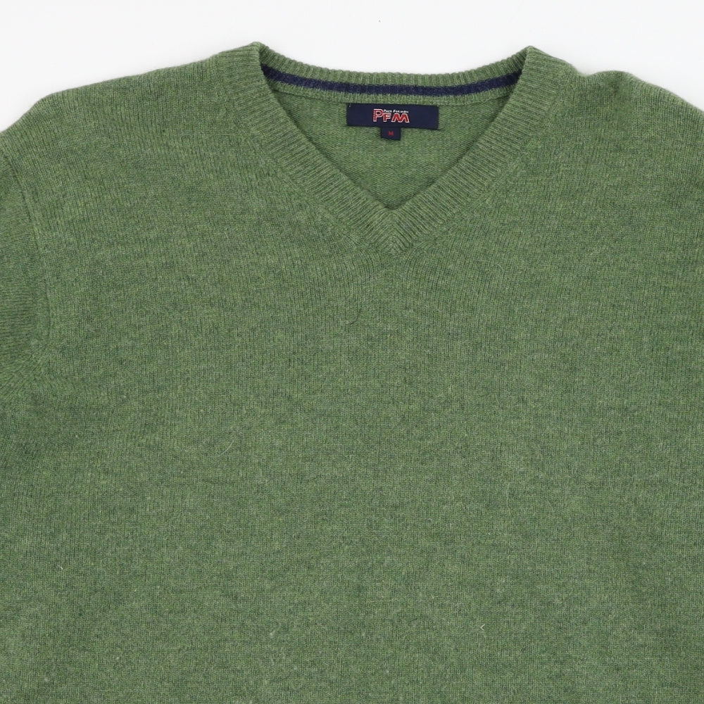 PACO Mens Green V-Neck  Wool Pullover Jumper Size M