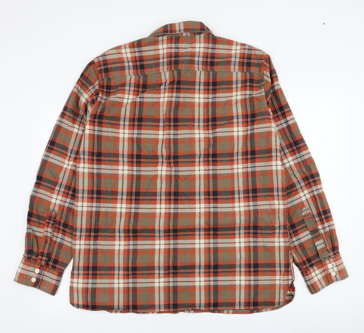 Marks and Spencer Mens Orange Check Cotton  Button-Up Size L Collared Button