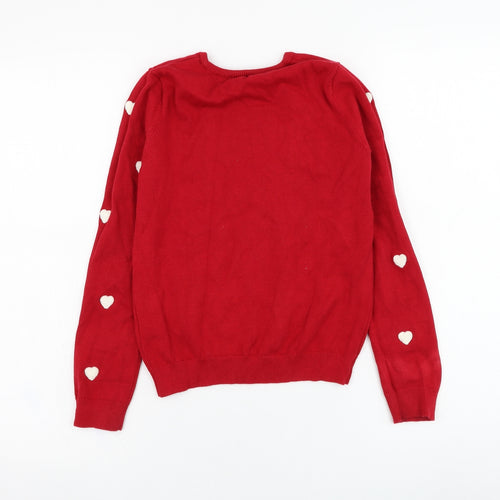 H&M Girls Red Round Neck  Cotton Pullover Jumper Size 9-10 Years  Pullover - Heart