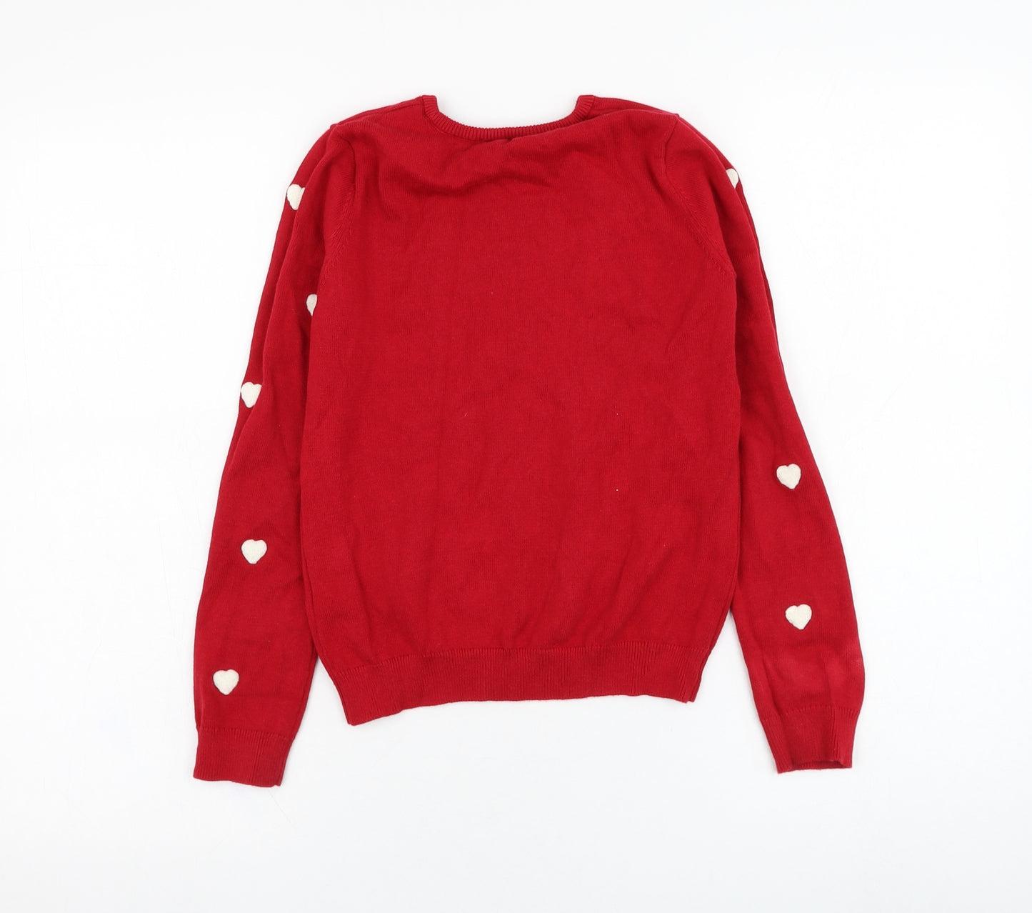 H&M Girls Red Round Neck  Cotton Pullover Jumper Size 9-10 Years  Pullover - Heart