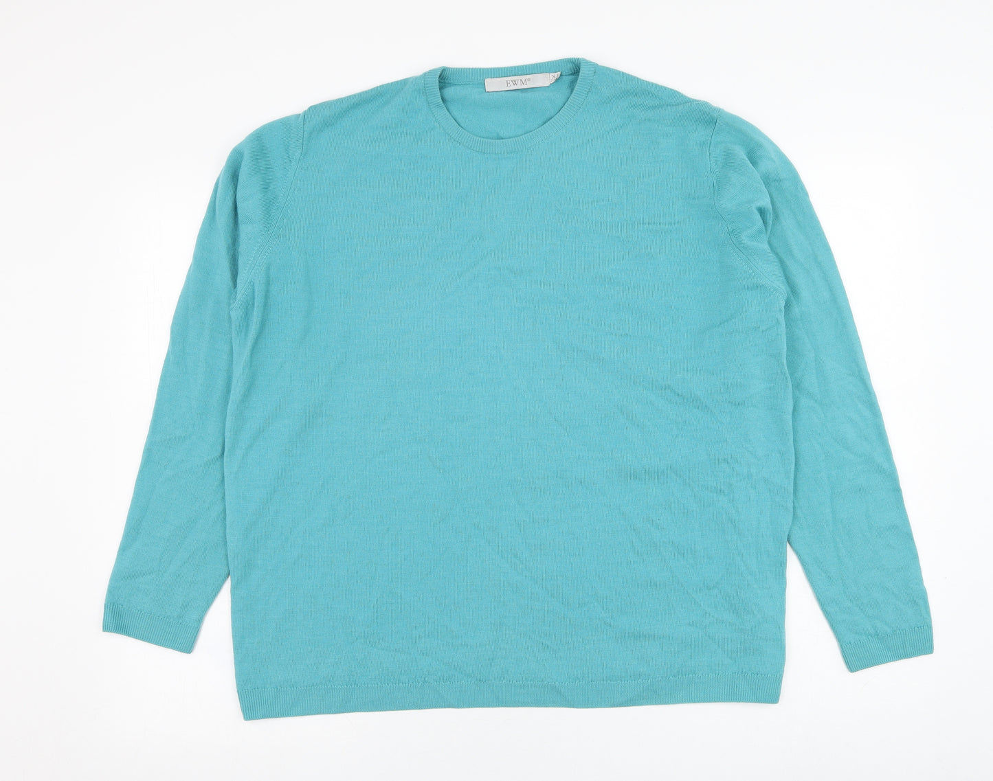 EWM Womens Blue Round Neck  Wool Pullover Jumper Size 22