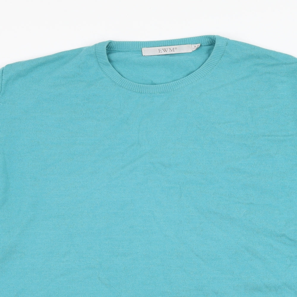 EWM Womens Blue Round Neck  Wool Pullover Jumper Size 22