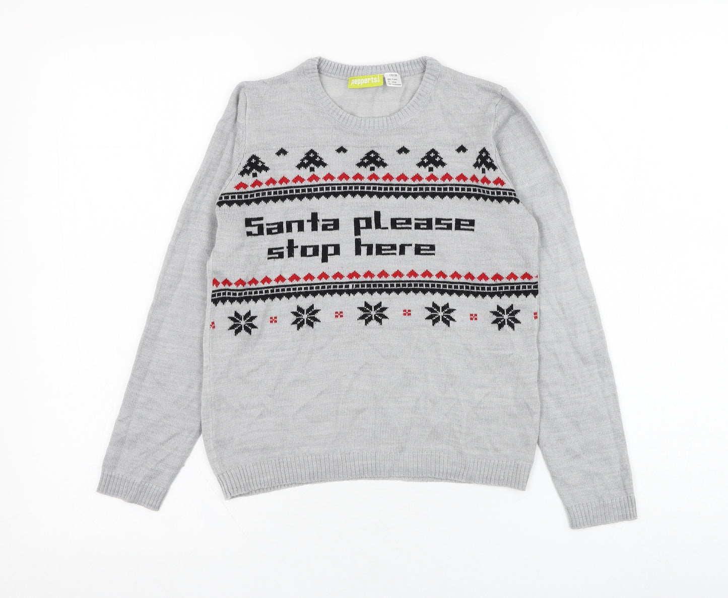 Pepperts Boys Grey Round Neck  Acrylic Pullover Jumper Size 6-7 Years  Pullover - Christmas