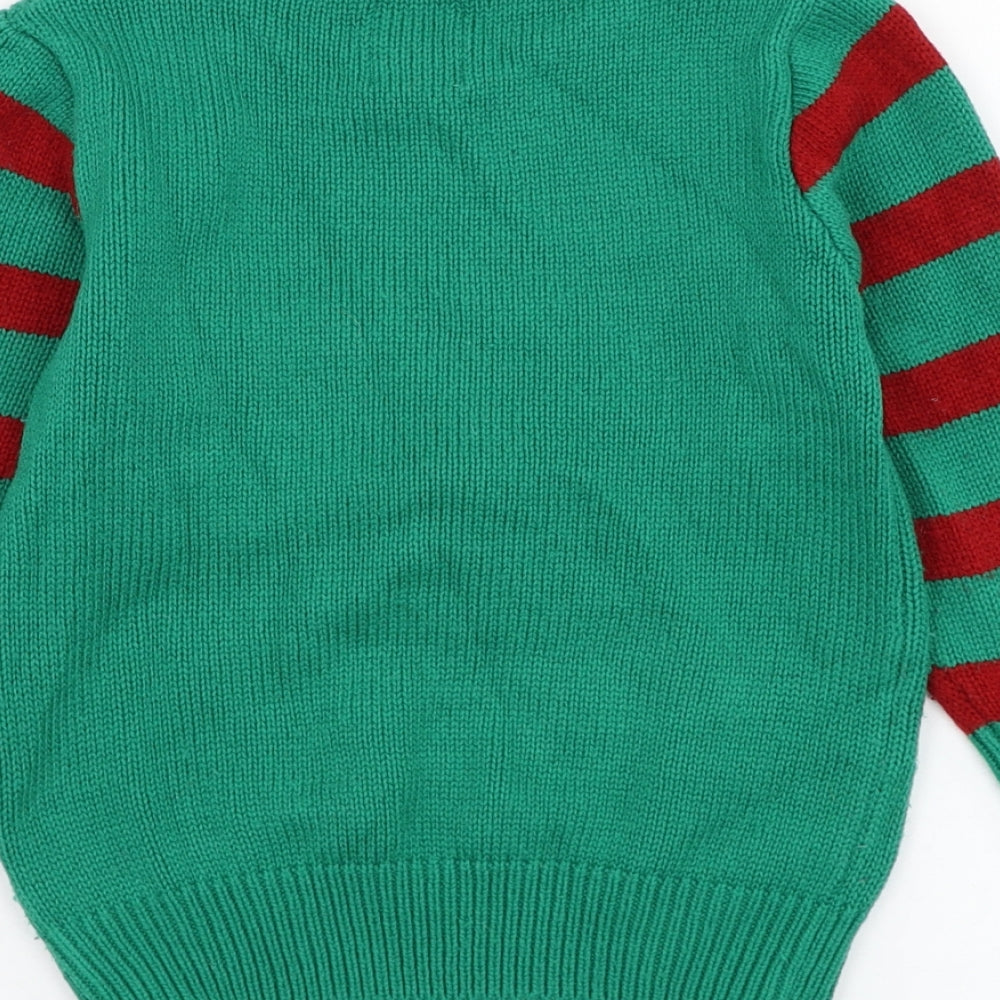 George Boys Green Round Neck  Acrylic Pullover Jumper Size 3-4 Years  Pullover - Christmas
