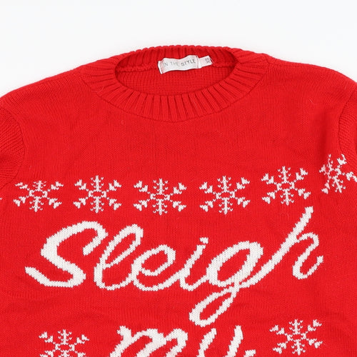 In the Style Womens Red Round Neck  Acrylic Pullover Jumper Size XS   - Christmas