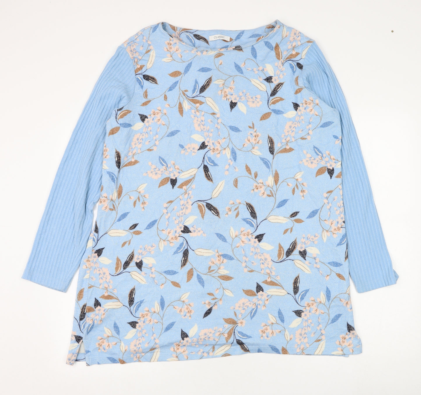 Marks and Spencer Womens Blue Round Neck Floral Viscose Pullover Jumper Size 20