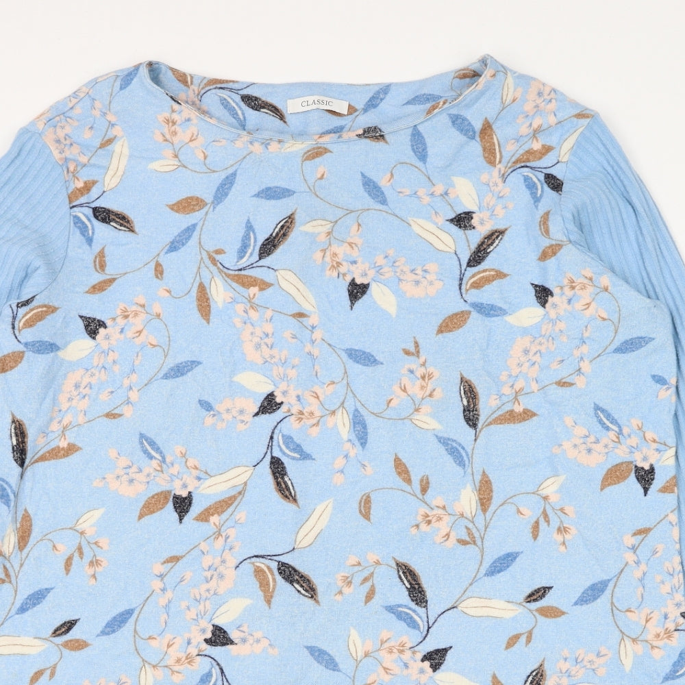 Marks and Spencer Womens Blue Round Neck Floral Viscose Pullover Jumper Size 20