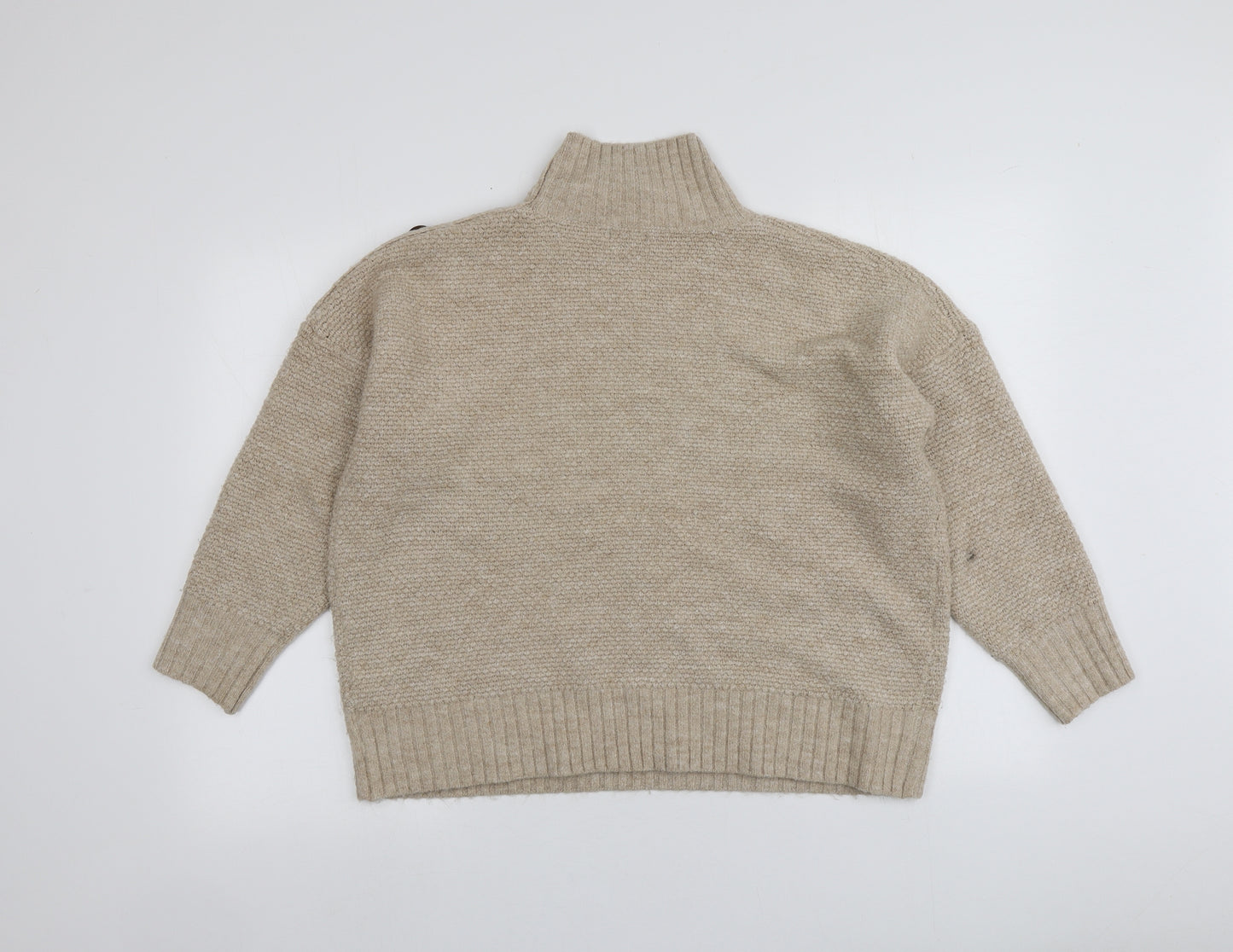 M&Co Womens Beige High Neck  Acrylic Pullover Jumper Size 16