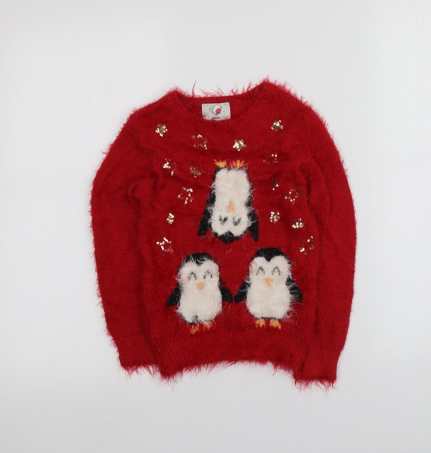 George Girls Red Round Neck Geometric Nylon Pullover Jumper Size 4-5 Years   - Santa Jumper