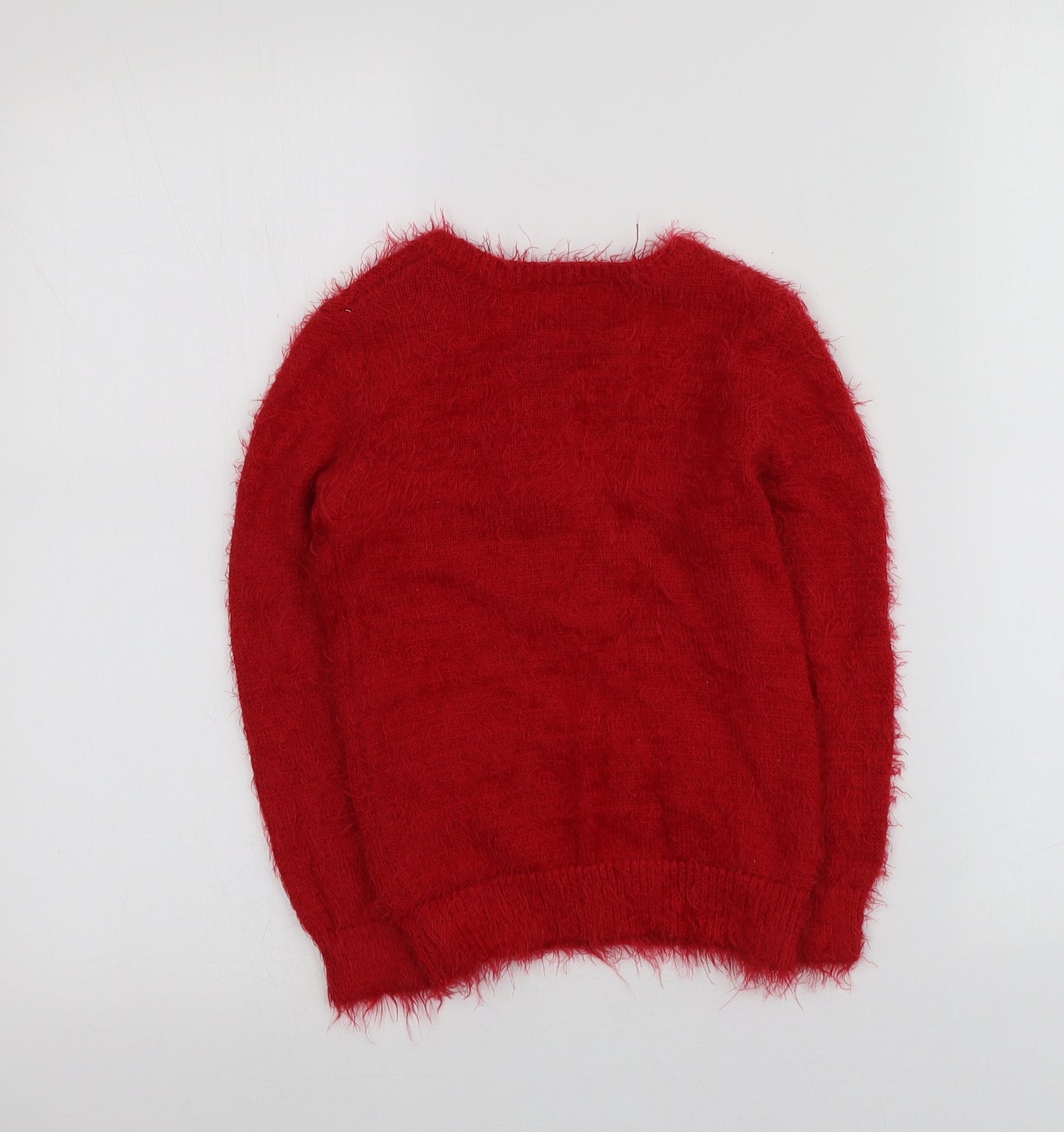 George Girls Red Round Neck Geometric Nylon Pullover Jumper Size 4-5 Years   - Santa Jumper