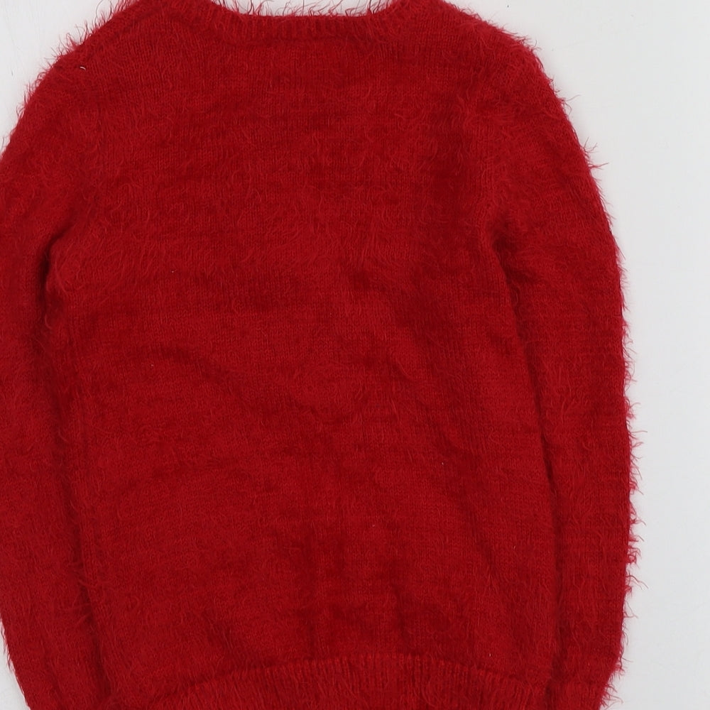 George Girls Red Round Neck Geometric Nylon Pullover Jumper Size 4-5 Years   - Santa Jumper