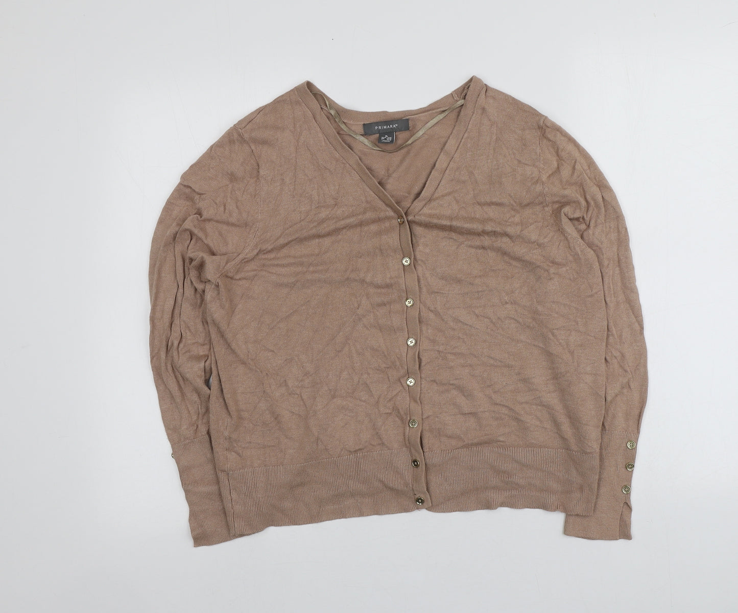Primark Womens Beige V-Neck  Viscose Cardigan Jumper Size XL