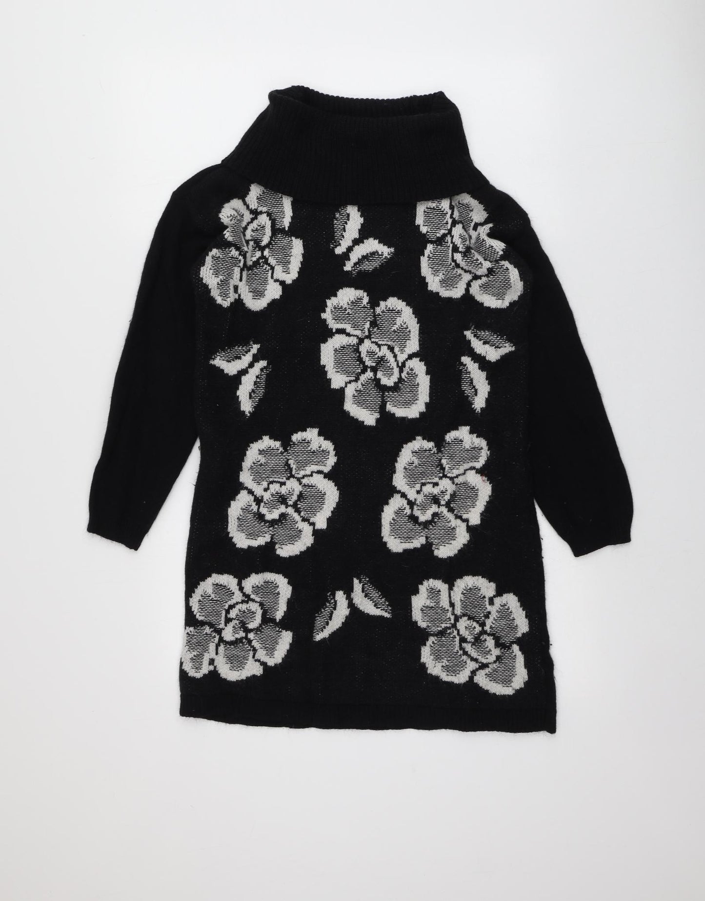 M&S Womens Black Roll Neck Geometric Acrylic Pullover Jumper Size 10
