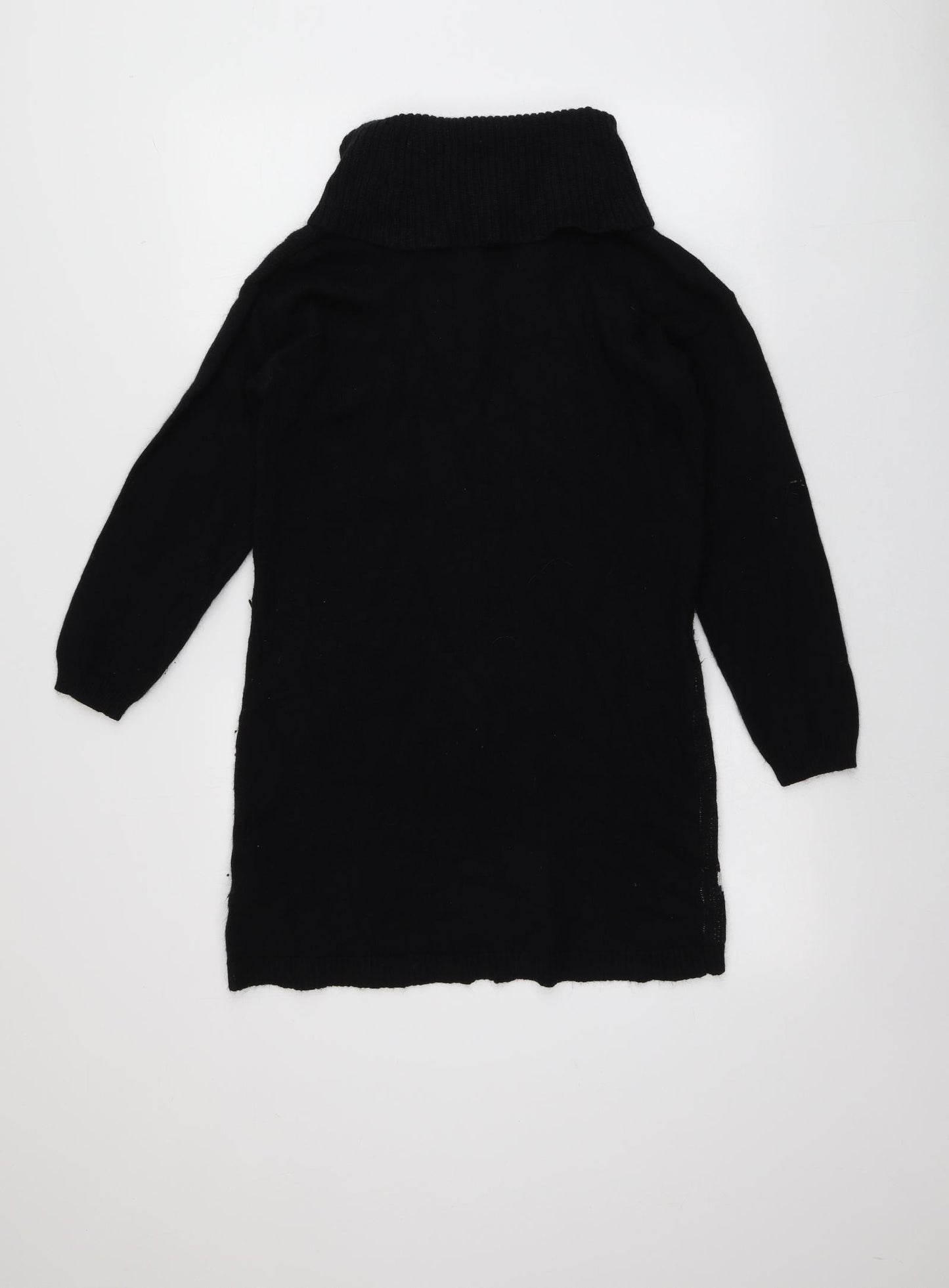 M&S Womens Black Roll Neck Geometric Acrylic Pullover Jumper Size 10