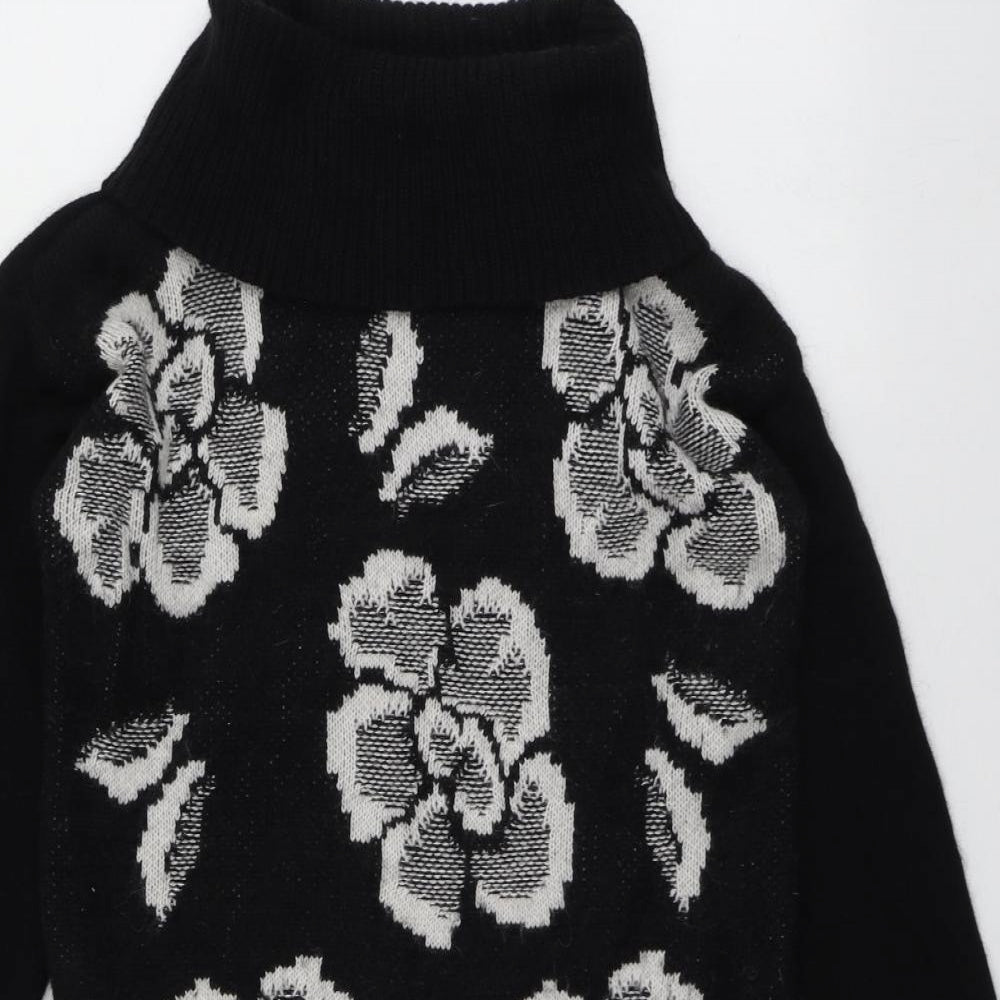M&S Womens Black Roll Neck Geometric Acrylic Pullover Jumper Size 10