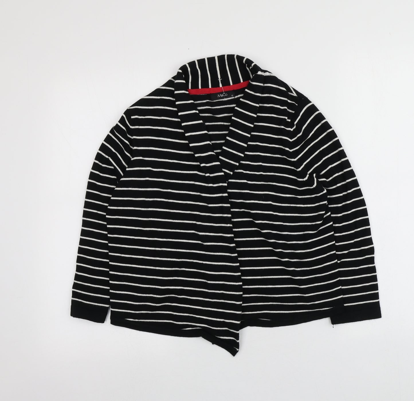 M&Co Womens Black V-Neck Striped Viscose Cardigan Jumper Size 12