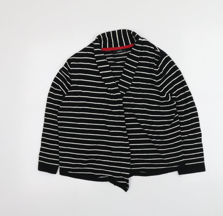 M&Co Womens Black V-Neck Striped Viscose Cardigan Jumper Size 12