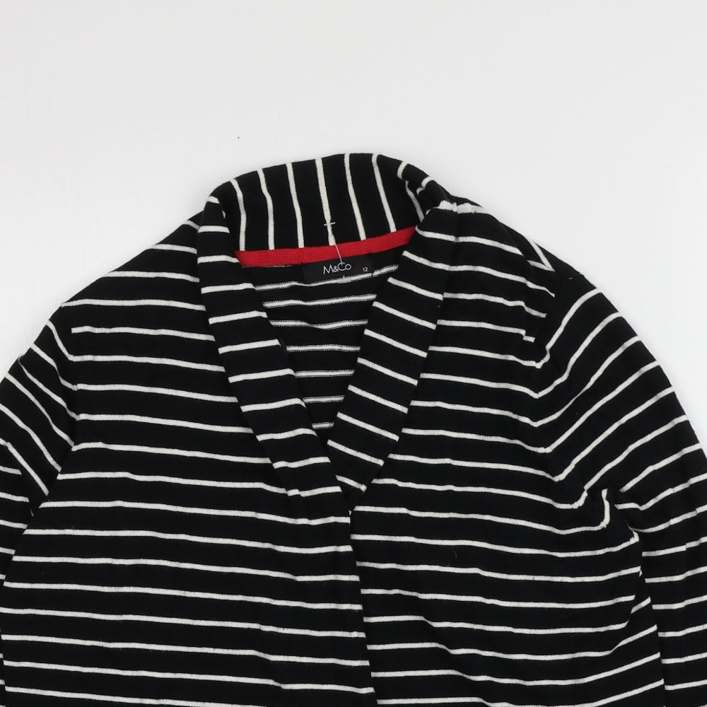 M&Co Womens Black V-Neck Striped Viscose Cardigan Jumper Size 12