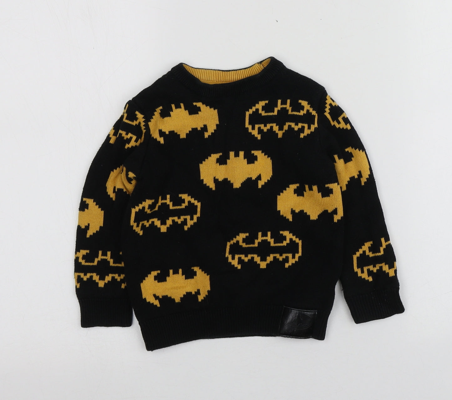 F&F Boys Black Geometric Cotton Pullover Jumper Size 12-18 Months   - Batman Jumper