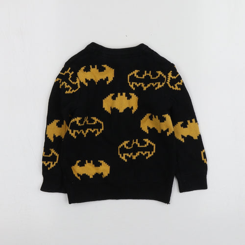F&F Boys Black Geometric Cotton Pullover Jumper Size 12-18 Months   - Batman Jumper