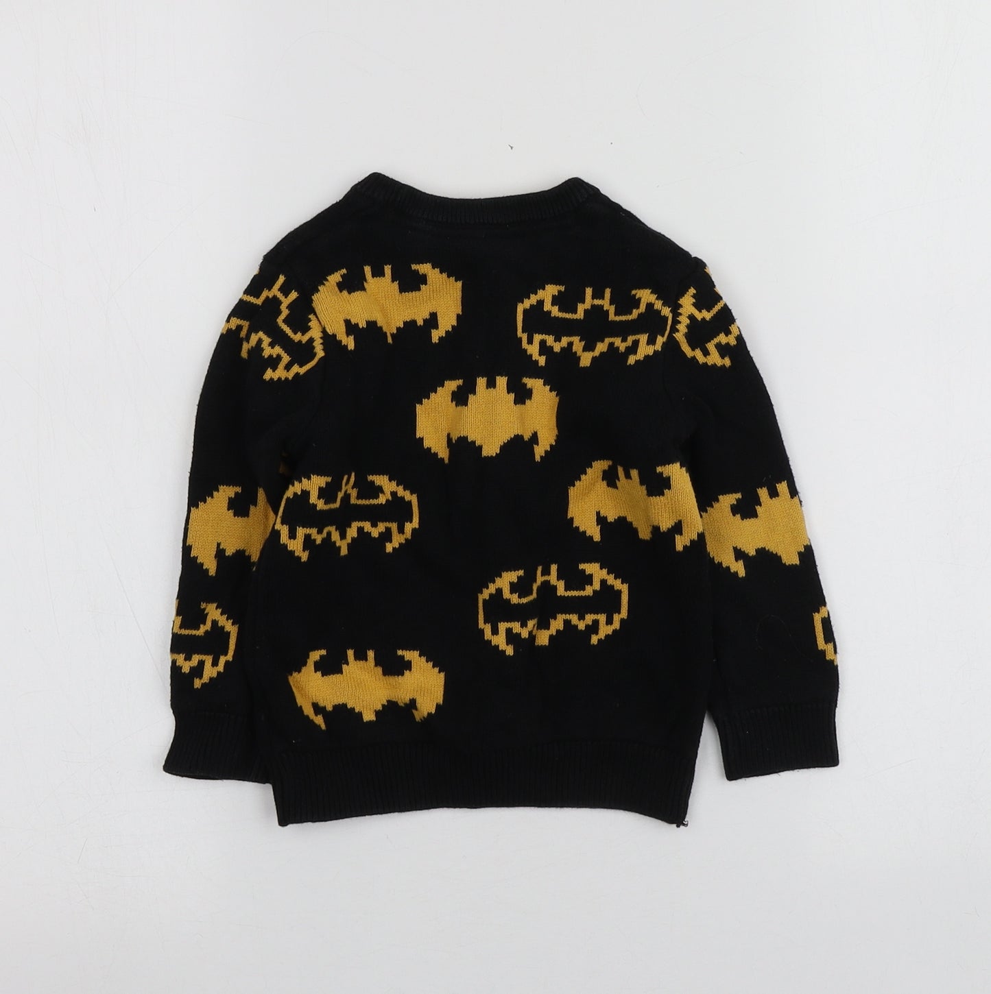 F&F Boys Black Geometric Cotton Pullover Jumper Size 12-18 Months   - Batman Jumper