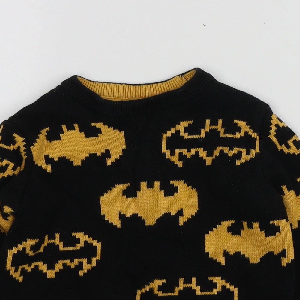 F&F Boys Black Geometric Cotton Pullover Jumper Size 12-18 Months   - Batman Jumper
