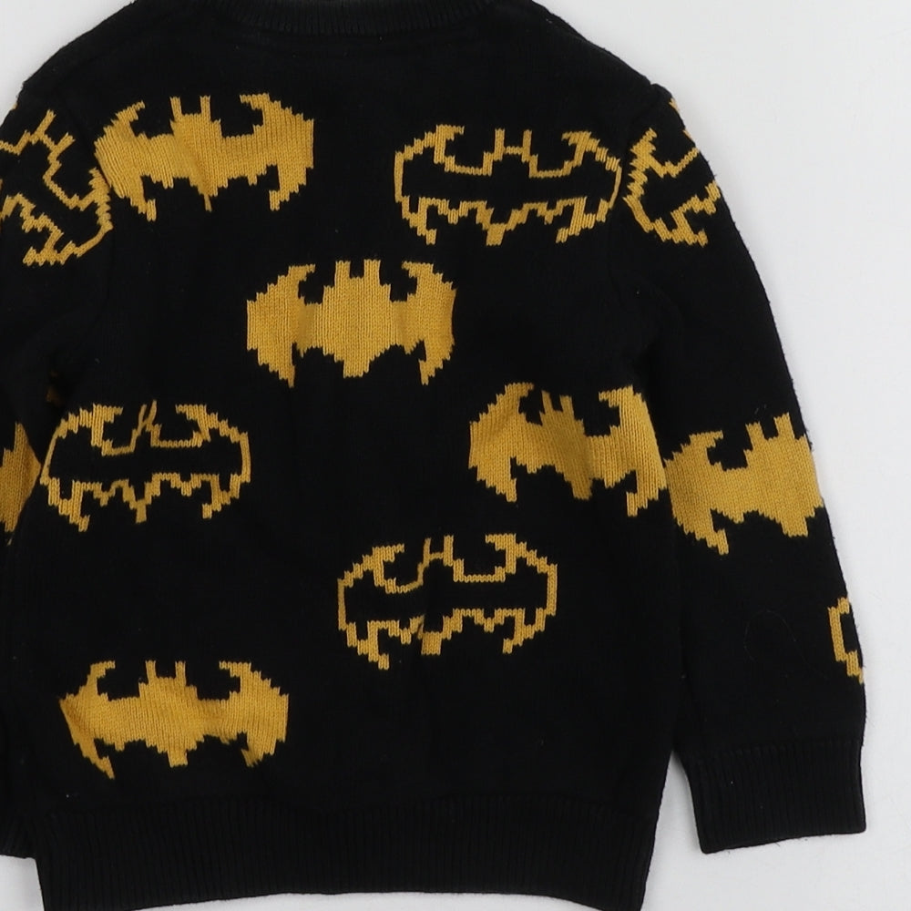 F&F Boys Black Geometric Cotton Pullover Jumper Size 12-18 Months   - Batman Jumper